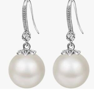 925 Sterling Silver Faux Pearl Drop Earrings. New. See style ideas. STAMPED